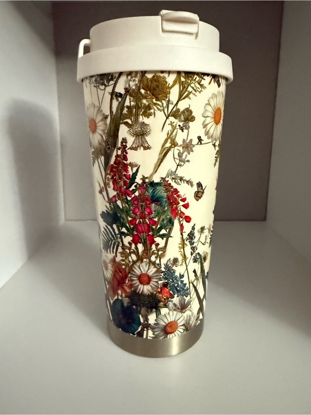 Floral Stainless Travel Tumbler - Cream with Multicolor Bouquet